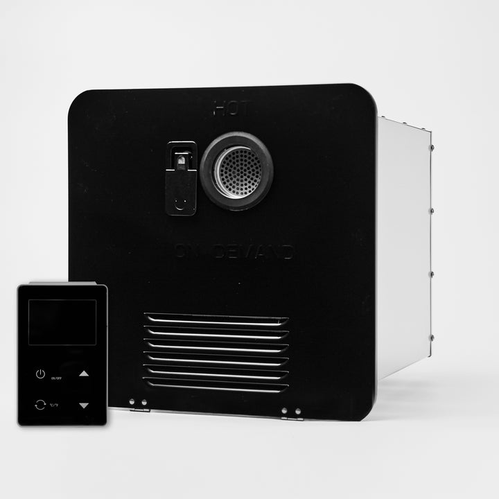 Flex Temp™ On-Demand Tankless Water Heater Black · angle with remote