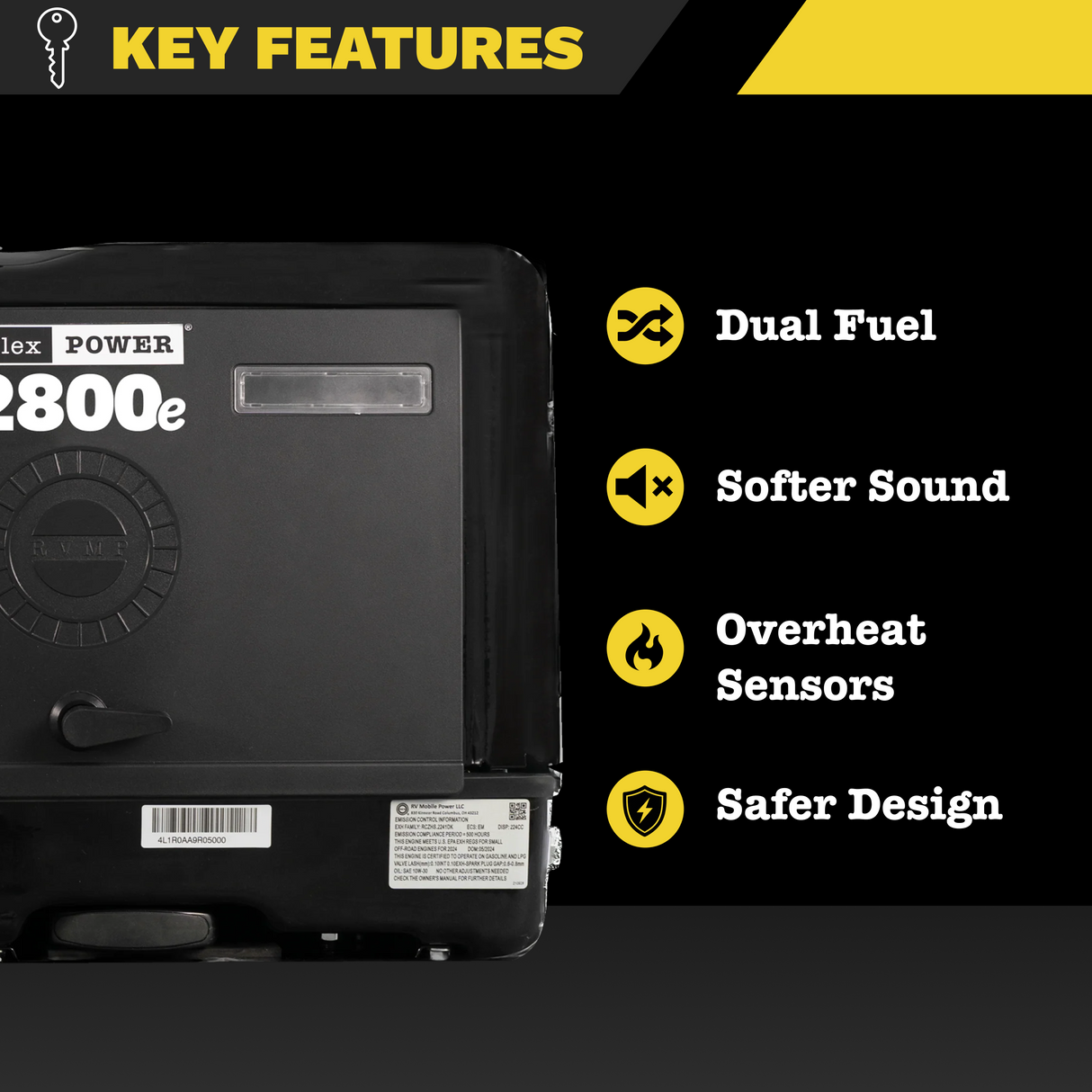 RVMP Flex Power® 2800e | 2800 Watt Dual-Fuel Installed RV Generator