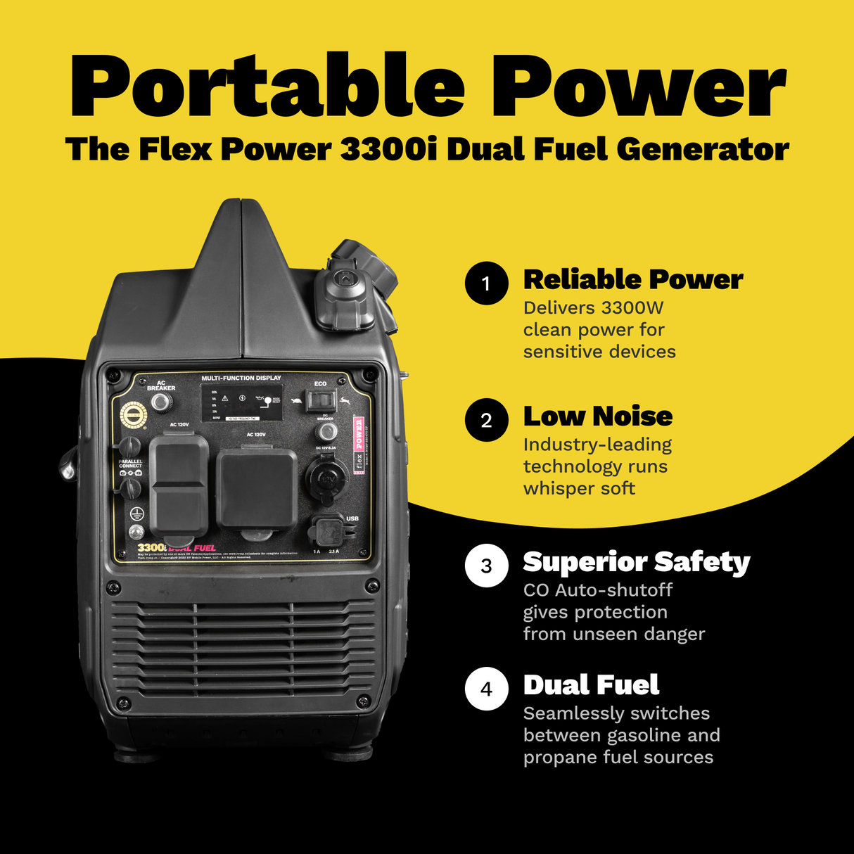 RVMP Flex Power® 3300iDF | Dual Fuel | 3300 Watt Silent Inverter Portable Generator