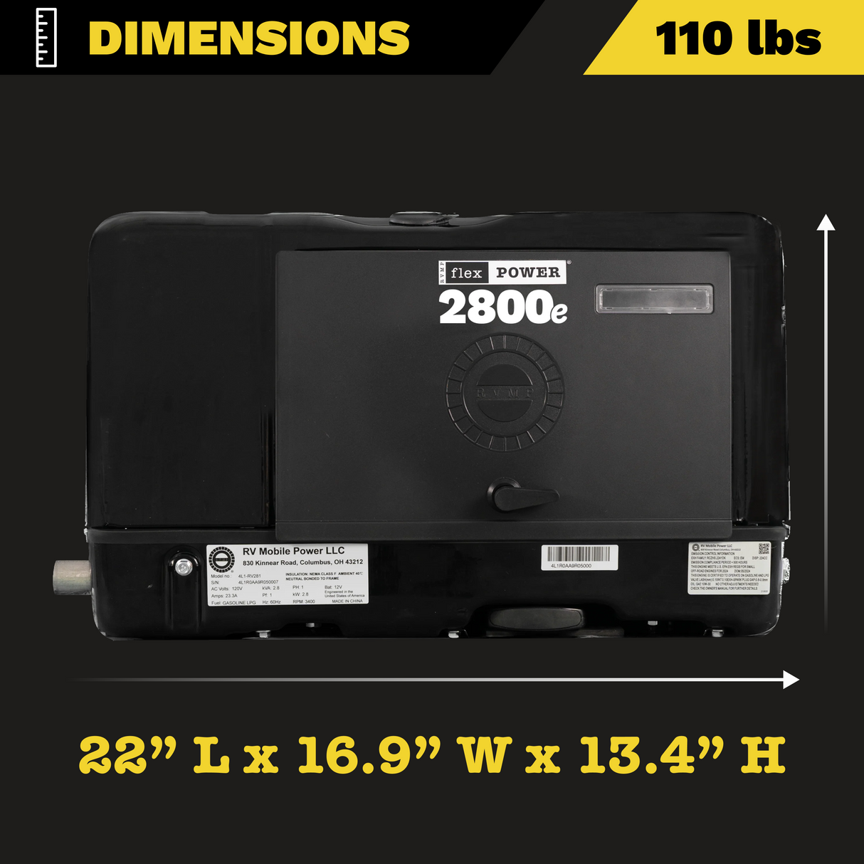 RVMP Flex Power® 2800e | 2800 Watt Dual-Fuel Installed RV Generator