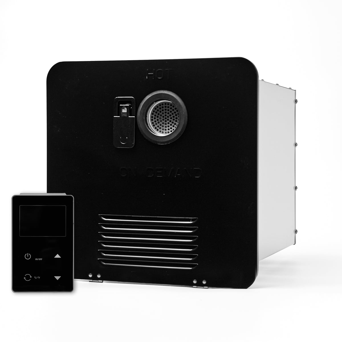 RVMP Flex Temp On-Demand Propane Tankless Water Heater for RVs  | Black Color | Anti-Freezing System | Anti-Scald System | Digital Remote | FG-SBMC-12