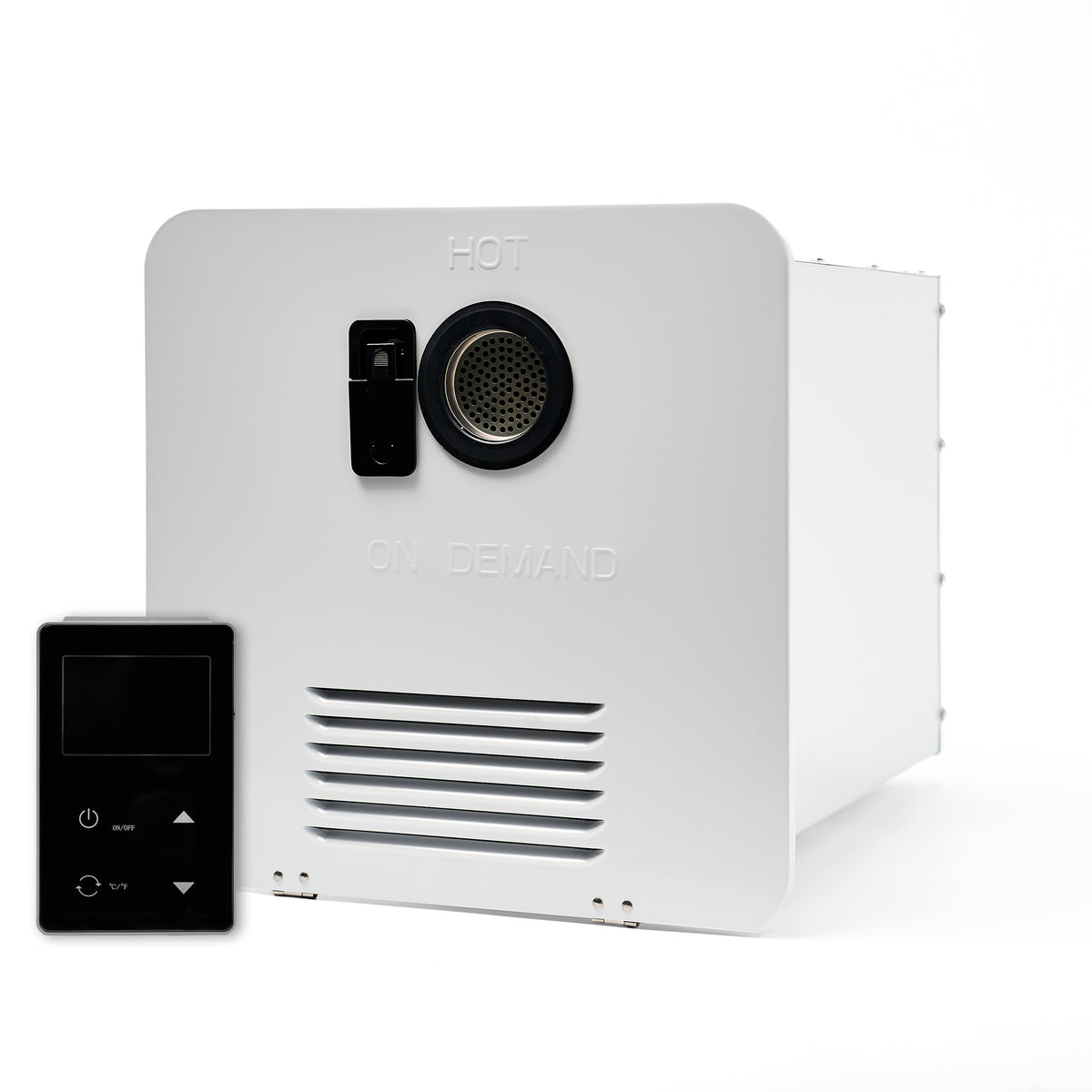 RVMP Flex Temp On-Demand Propane Tankless Water Heater for RVs  | White Color | Anti-Freezing System | Anti-Scald System | Digital Remote | FG-SBMC-11