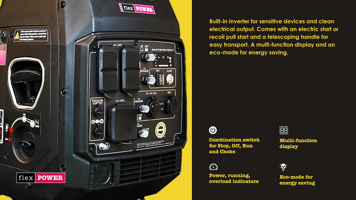 RVMP Flex Power® 4500iesR | Remote Start | 4500 Watt Silent Inverter Portable Generator with Easy Start Button