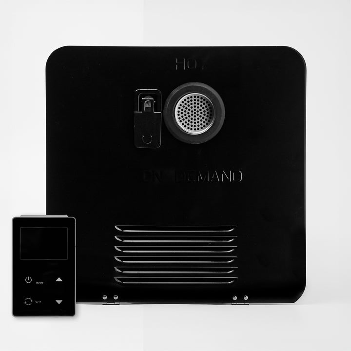 Flex Temp™ On-Demand Tankless Water Heater Black · front with remote