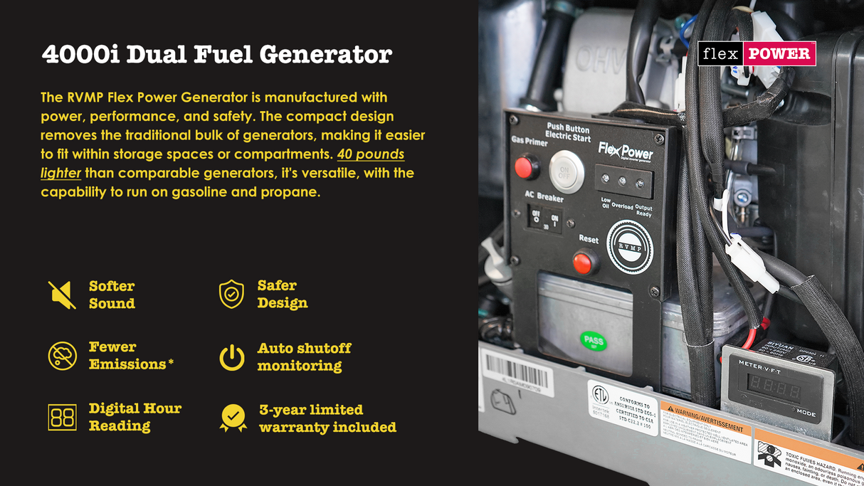 RVMP Flex Power® 4000i | 4000 Watt Dual-Fuel Installed RV Generator
